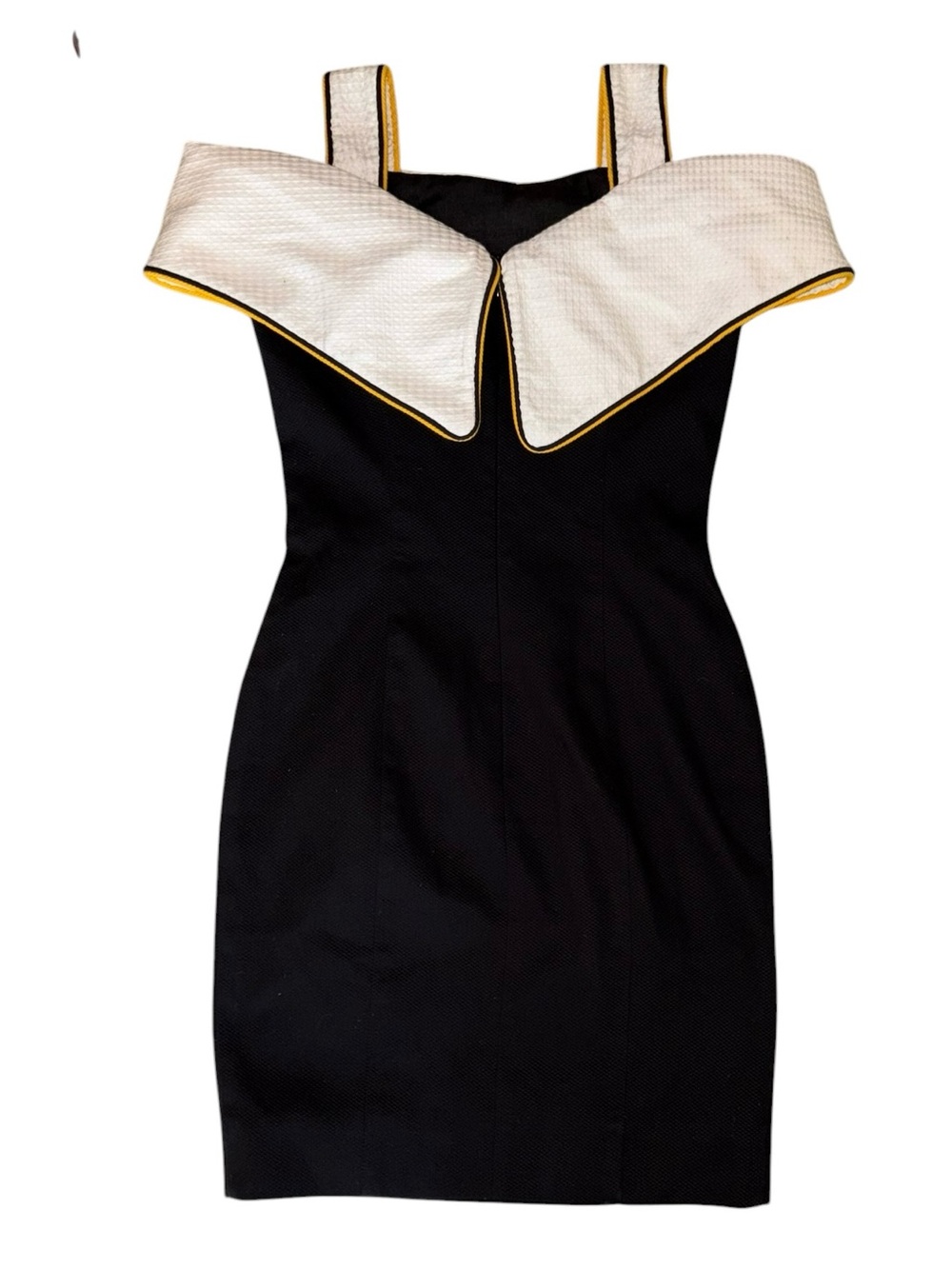 Jan Barboglio Vintage 80s Black White Textured Exaggerated Collar Mini Dress XS - Picture 4 of 10